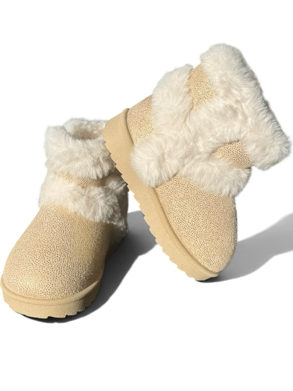 Cubufly Cream Faux-Fur Booties - Non-Slip Toddler 5